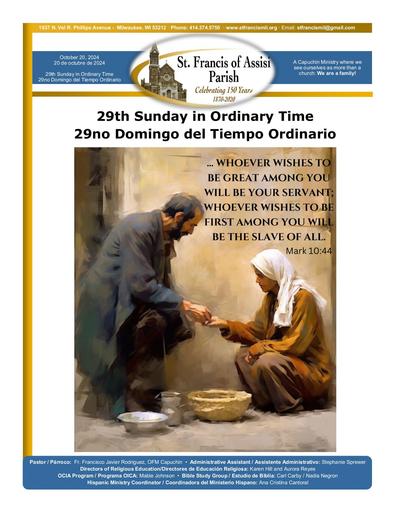 Sunday October 20th, 2024 Mass Bulletin