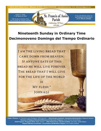 Sunday August 11, 2024 Mass Bulletin