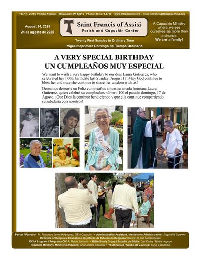 Sunday August 24, 2025 Mass Bulletin